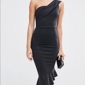 One shoulder Midi peplum dress